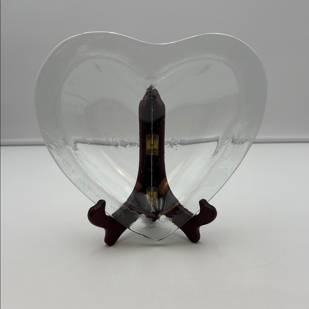 Annie Glass Heart Dish Clear Art Hand Blown Glass 1995